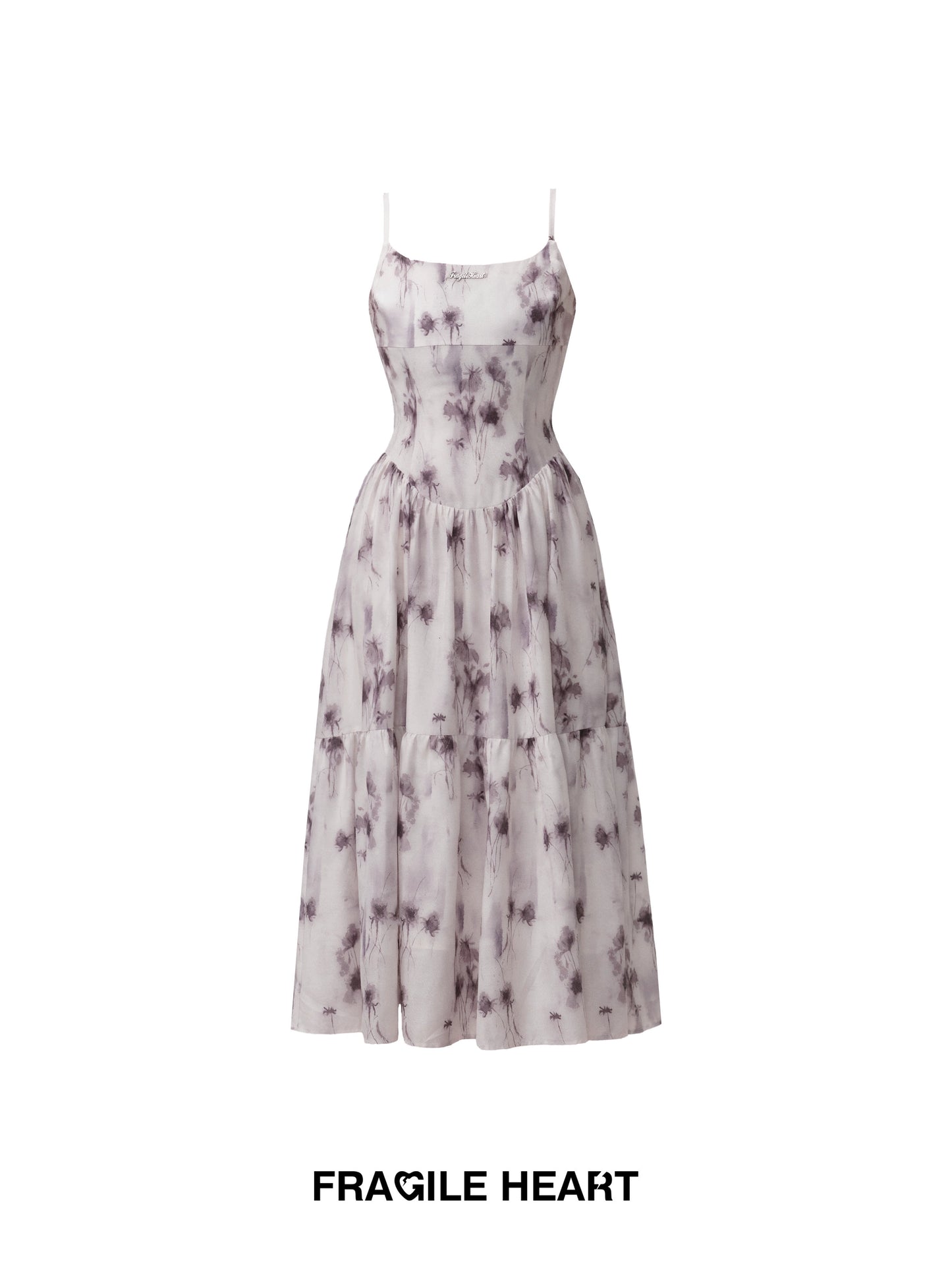 Rose Floral Smudged Ink Style Long Camisole Dress