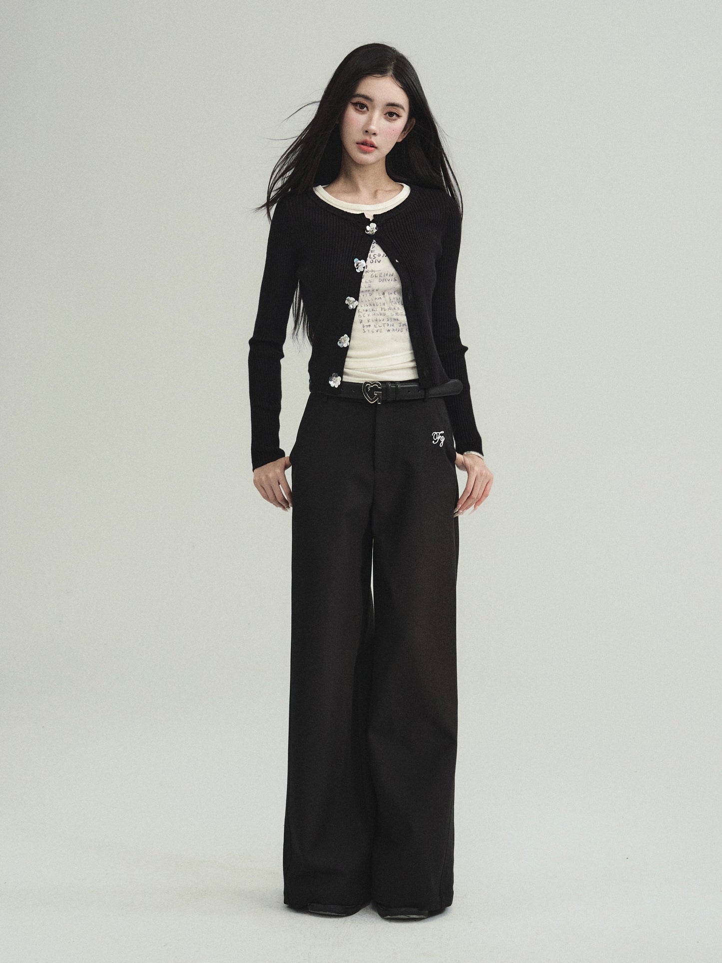 Straight Wide-Leg Logo Embroidered Pants