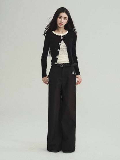 Straight Wide-Leg Logo Embroidered Pants