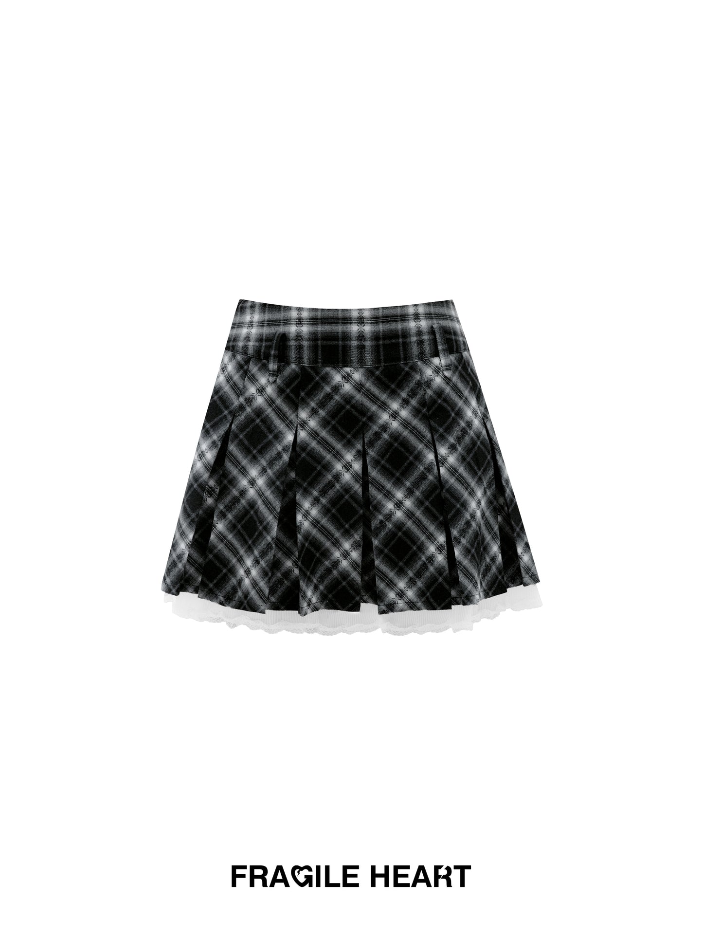 Lace-Trimmed Plaid Mini Pleated Skirt