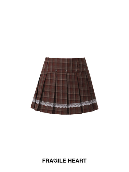 Mix And Match Plaid Frilled Tube Top And Pleated Mini Skirt