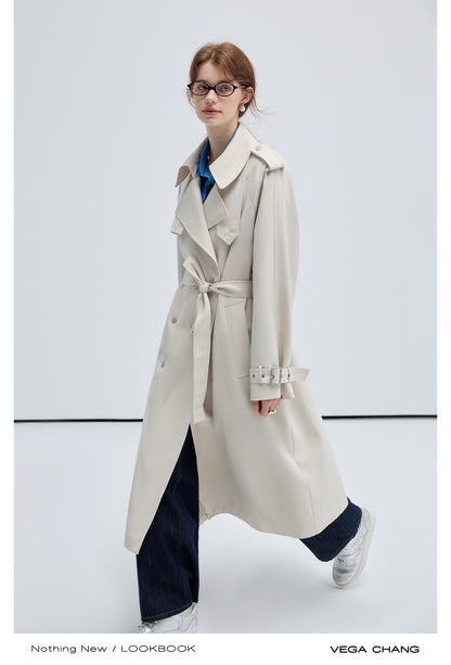 Stand Collar Double Breasted Long Trench Coat