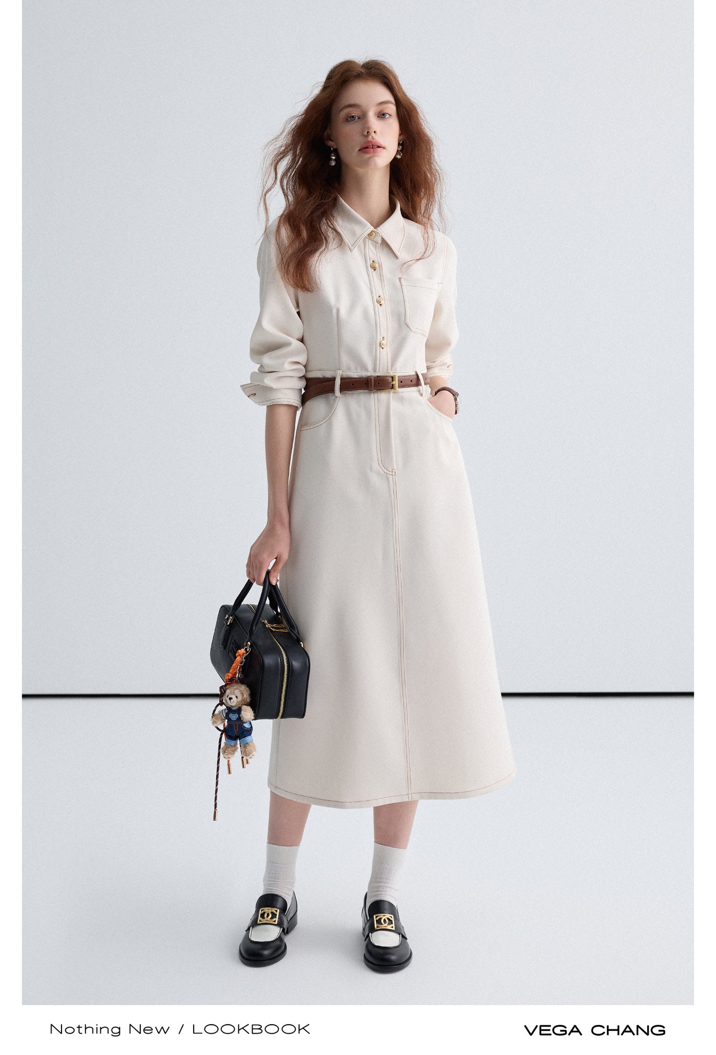 Contrast Stitched Long Shirt Dress