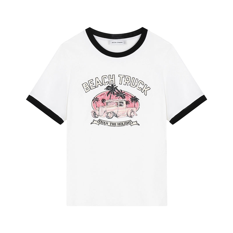 Niche Letter Print Top Round Neck T-Shirt