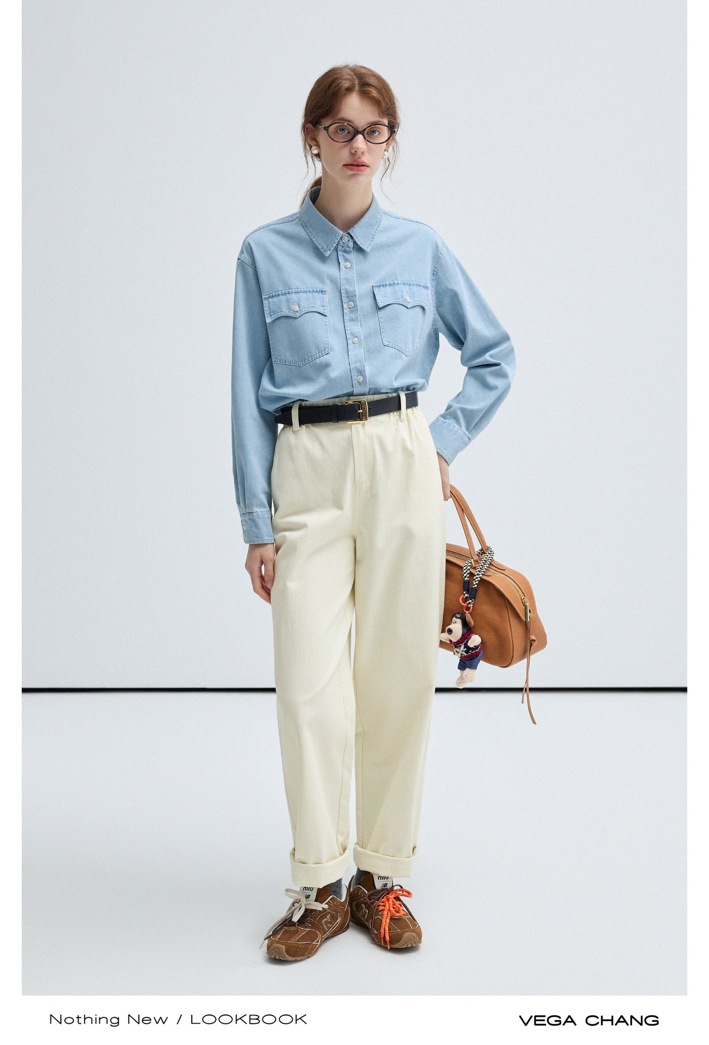 Elastic High Waist Cotton Twill Pants