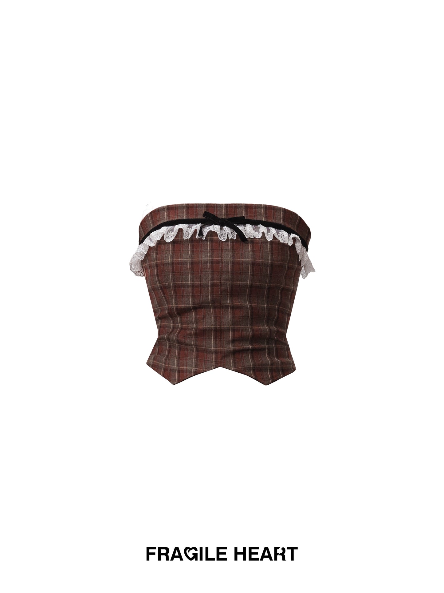 Mix And Match Plaid Frilled Tube Top And Pleated Mini Skirt