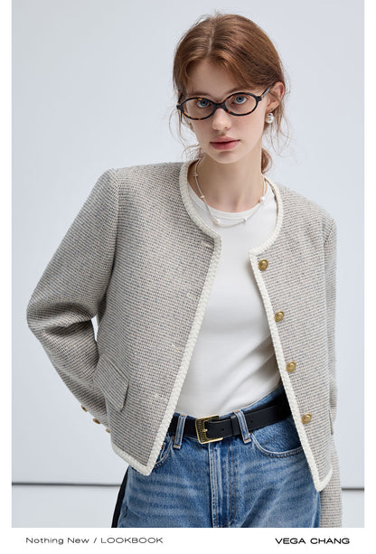 Piped Tweed Jacket With Gold Buttons