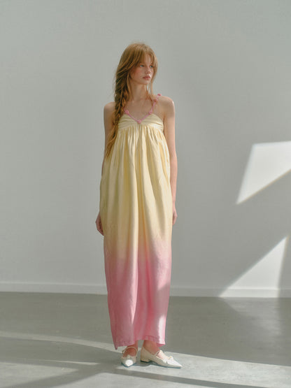 Flower Neck Sunset Gradient Long Camisole Dress