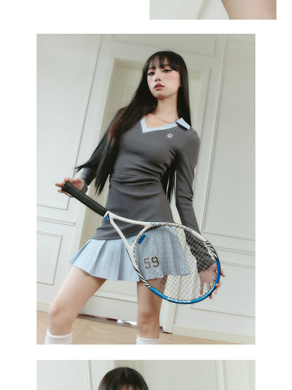 Tennis Style Sporty Layered Shirt Dress