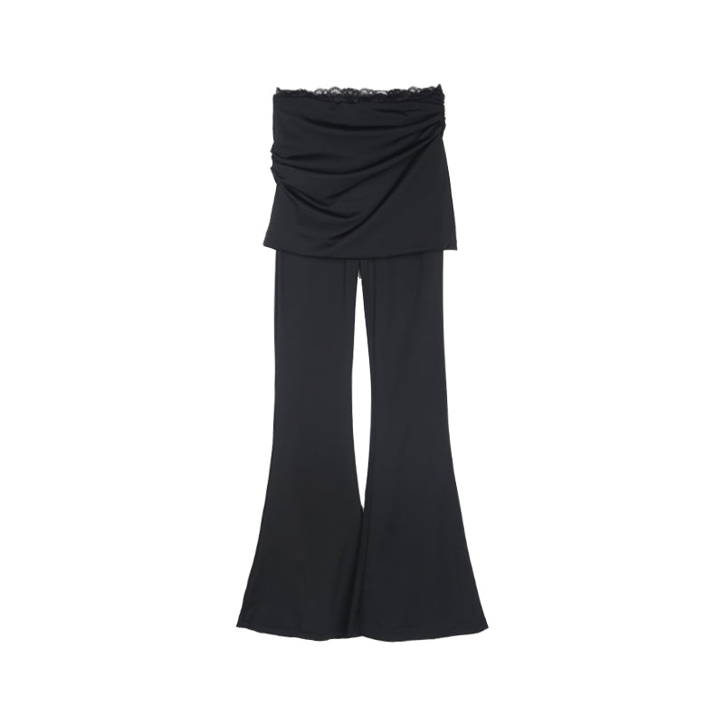 Slim-Fit Stretchy Flared Pants With Skirt Overlay