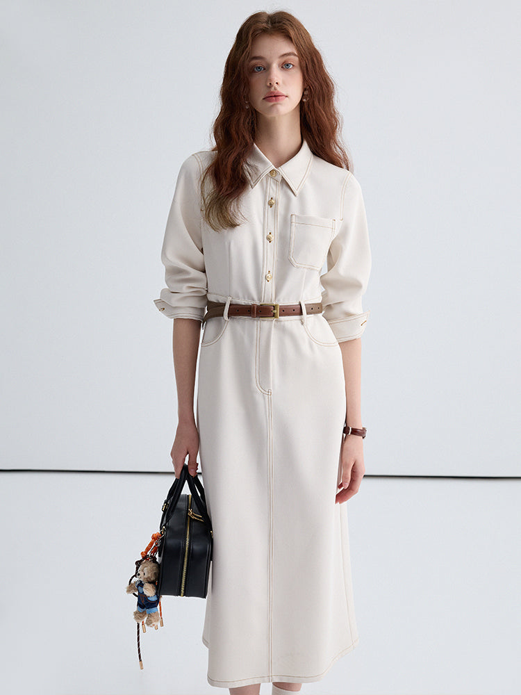 Contrast Stitched Long Shirt Dress