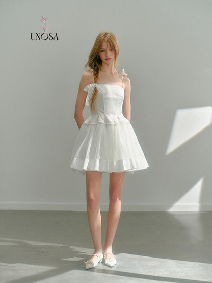 Elegant Frilled Spaghetti Strap Ballet Style Dress