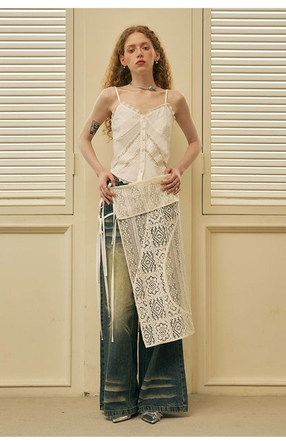 Geometric Lace Apron Skirt With Tie Closure