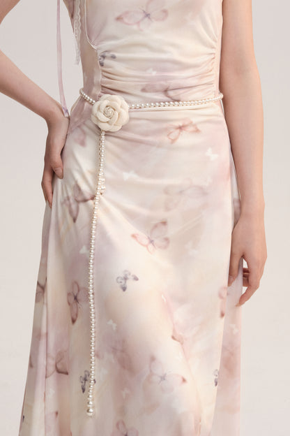 Elegant Faux Pearl Flower Waist Belt