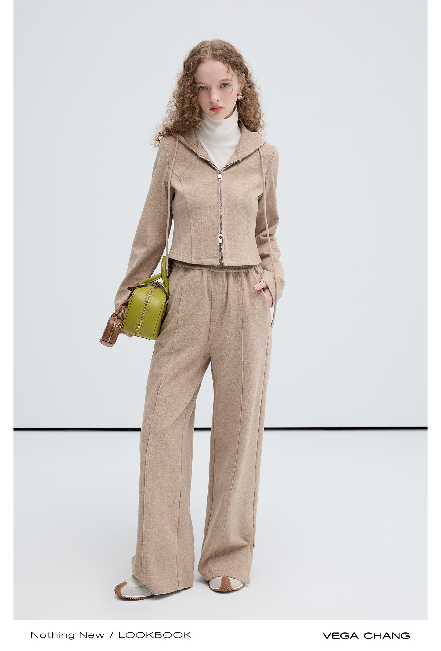 Hooded Zip Up Cardigan And Wide Pants Suit