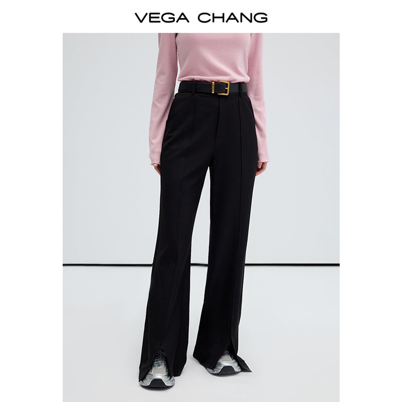 High Waist Straight Leg Slit Pants