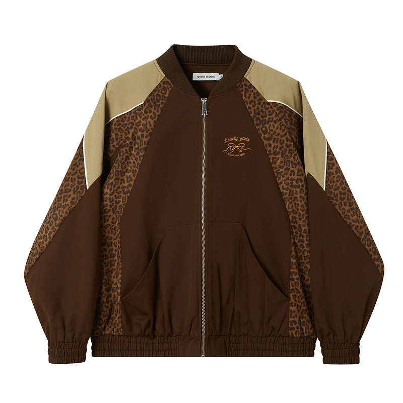 Sporty Girly Leopard Print Bomber Jacket