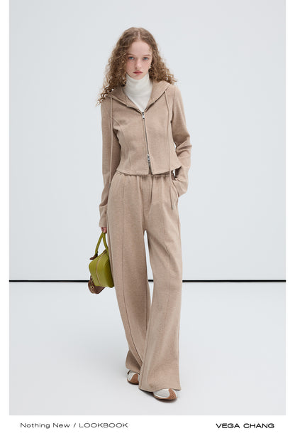 Hooded Zip Up Cardigan And Wide Pants Suit