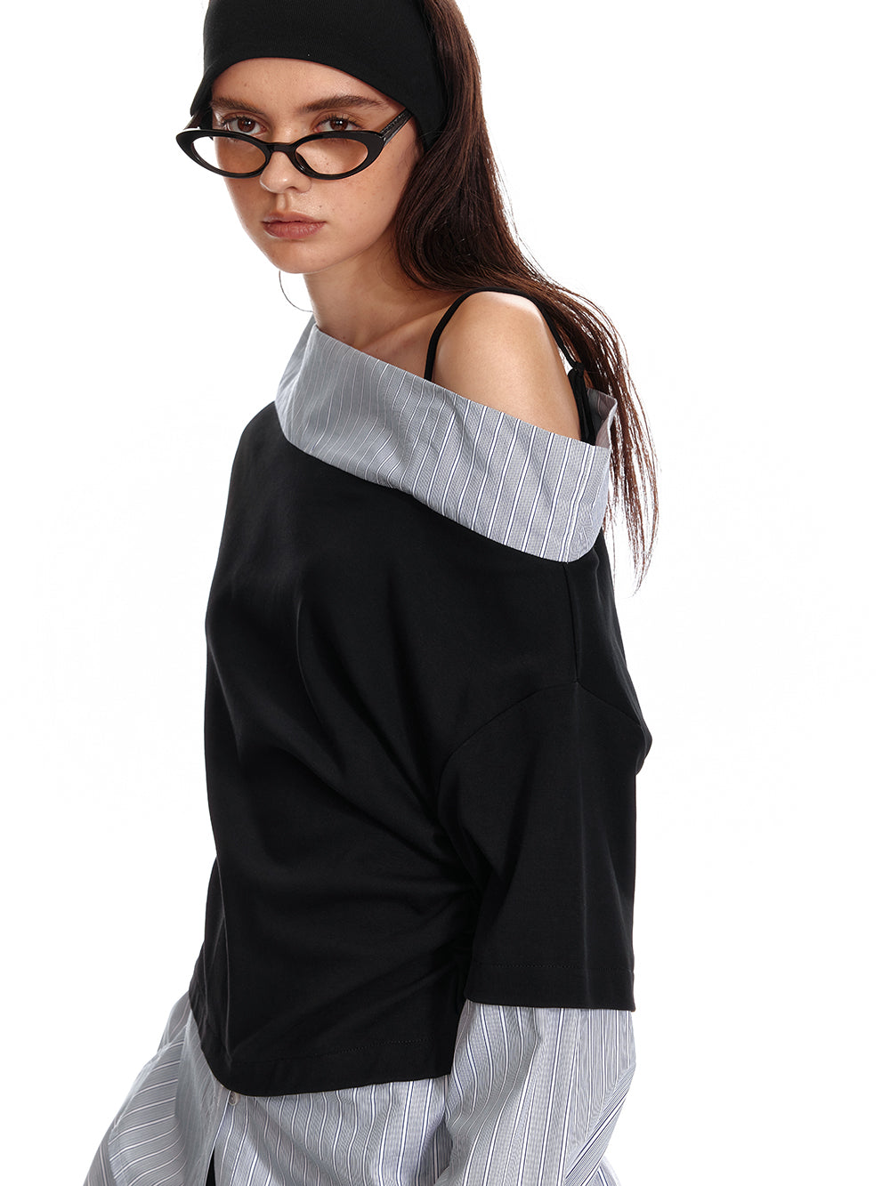 Faux Layered Off-Shoulder Oversized Top