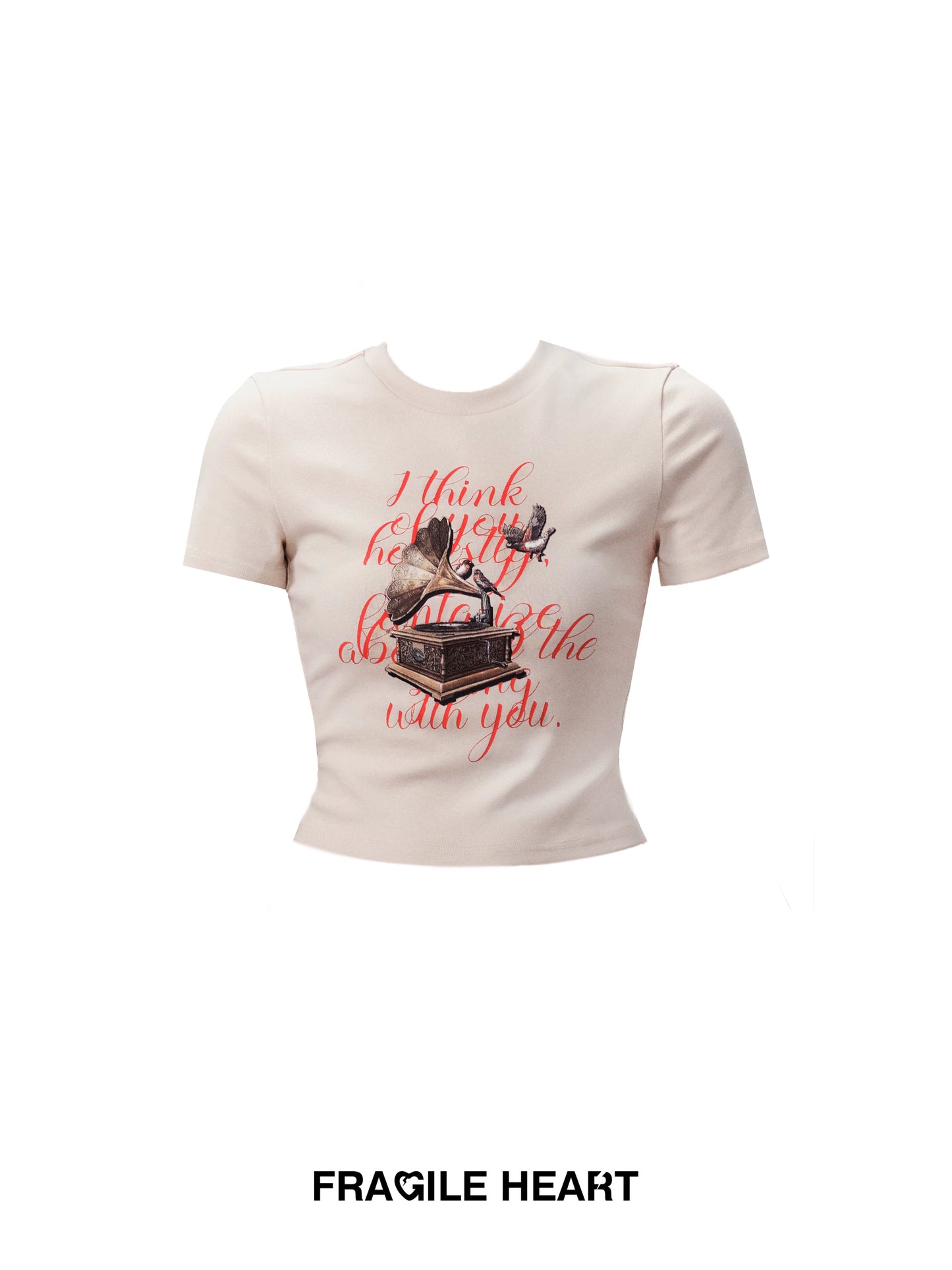 Comfortable Bird And Gramophone Print Baby Tee