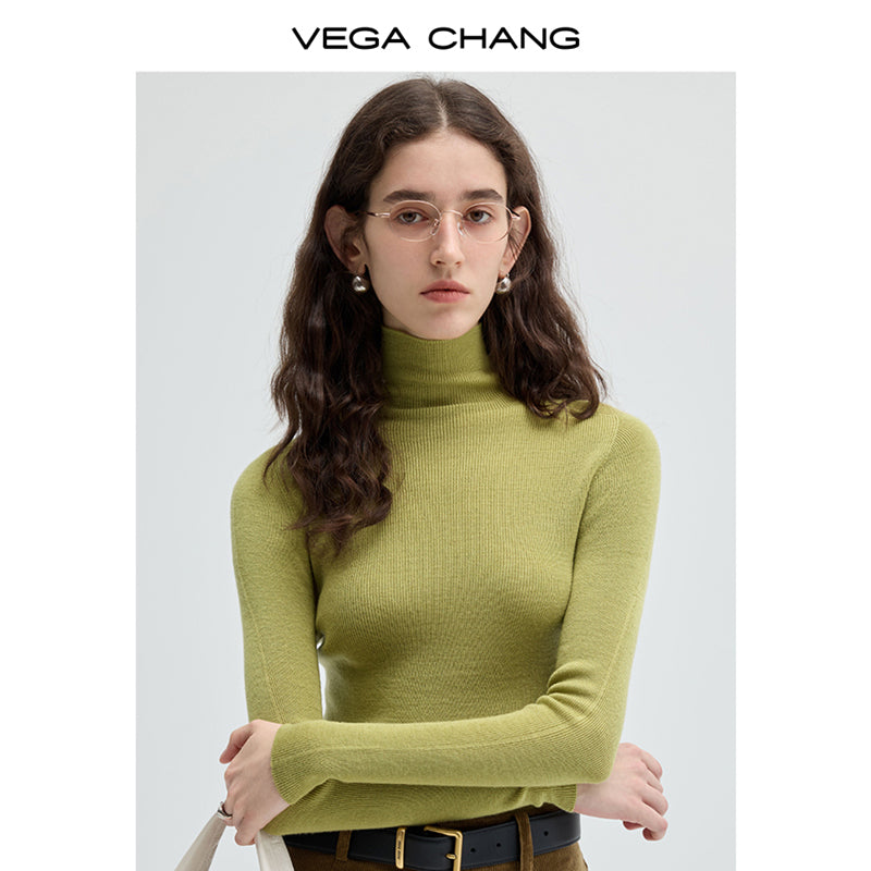 Elastic Rib Knit Woolen High Neck Top