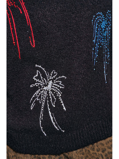 Colorful Beaded Fireworks Embroidery Sweater