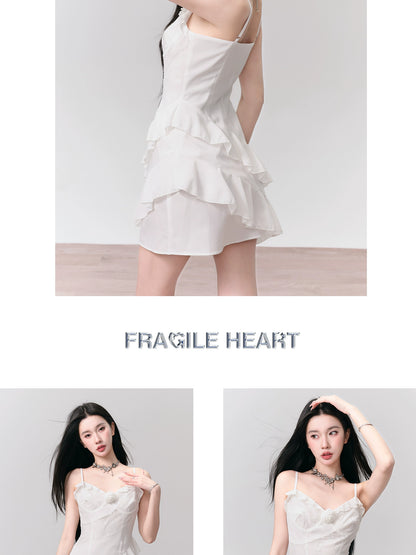 Rose Corsage Asymmetric Ruffled Short Chiffon Dress