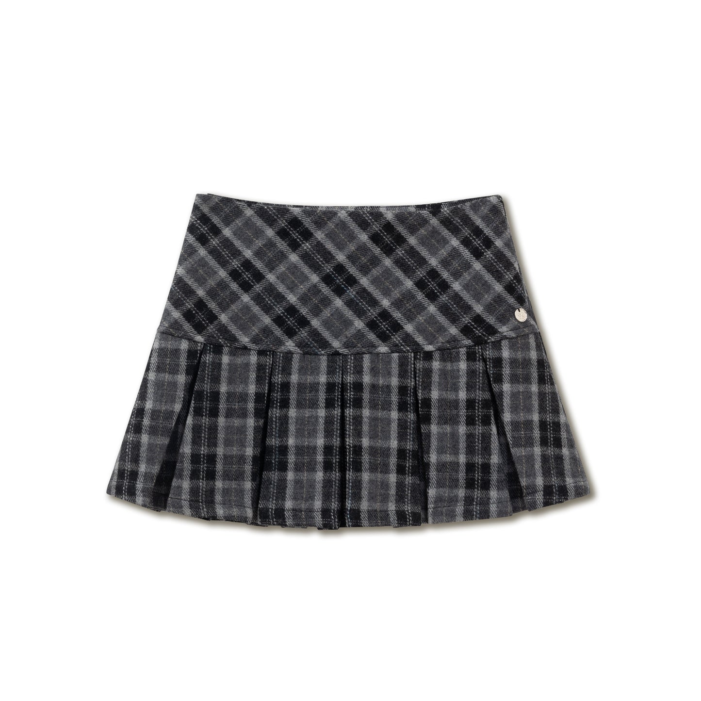 Letter Embroidered Plaid Wool-Blend Pleated Skirt