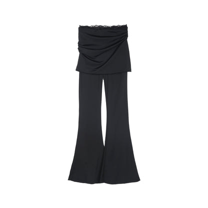 Slim-Fit Stretchy Flared Pants With Skirt Overlay