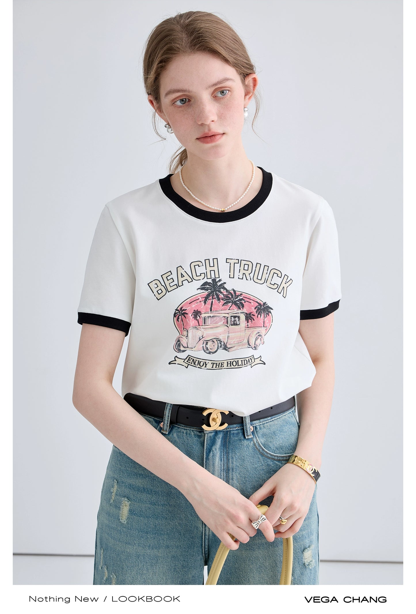 Niche Letter Print Top Round Neck T-Shirt