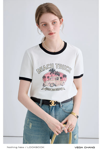 Niche Letter Print Top Round Neck T-Shirt