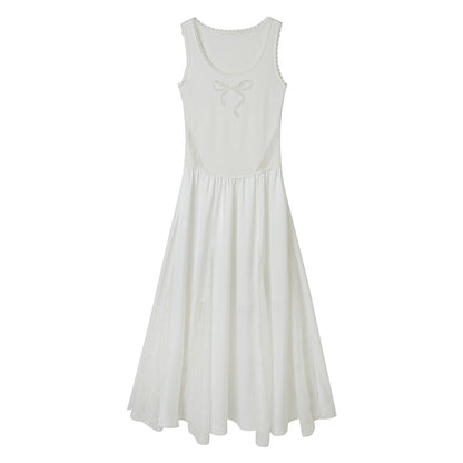 Lace Bow Embroidered Sleeveless Flared Dress