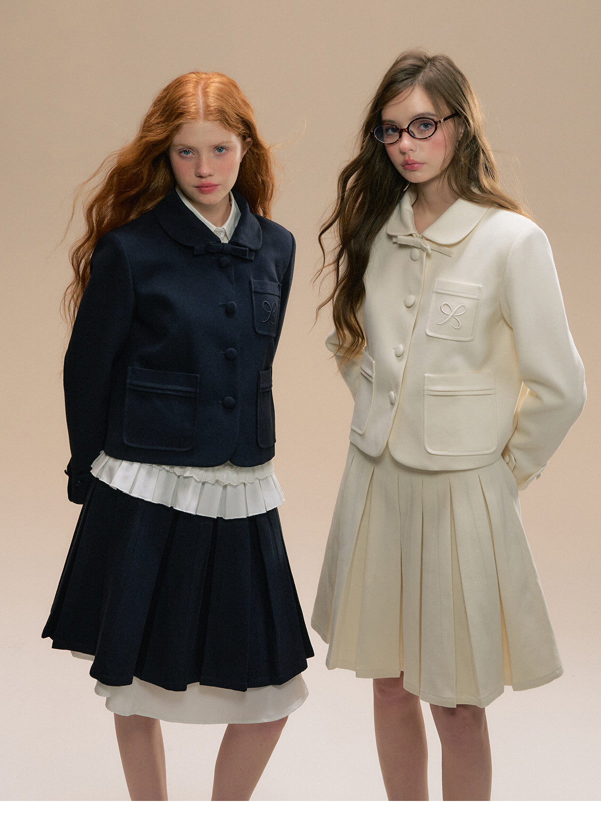 College Style Short Jacket And Pleated Skirt