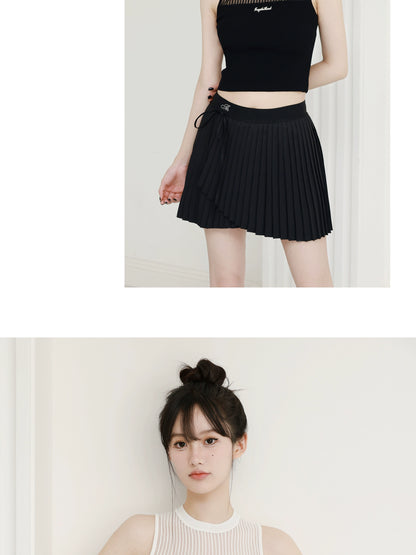 Accordion Pleated Wrap-Style Short Casual Tennis Skirt