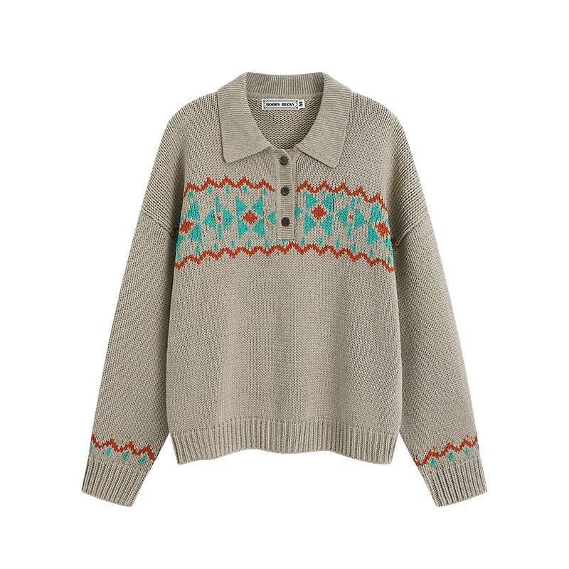 Festive Fair Isle Polo Knit Sweater