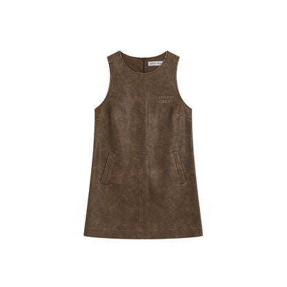 Washed Faux Leather Sleeveless Mini Dress