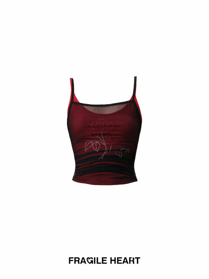 Rose Motif Layered Sheer Fitted Camisole Top