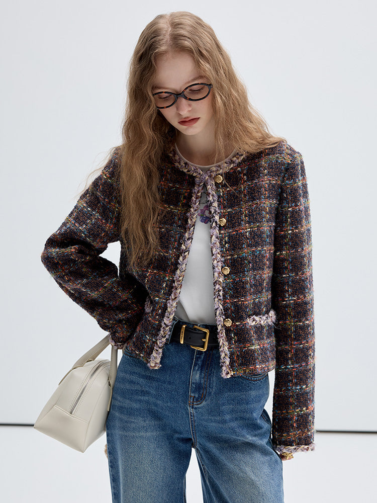 Braided Trim Grid Short Tweed Jacket