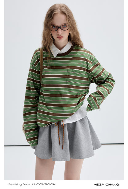 Stripe Relaxed Fit T-Shirt, Drawstring Mini Skirt