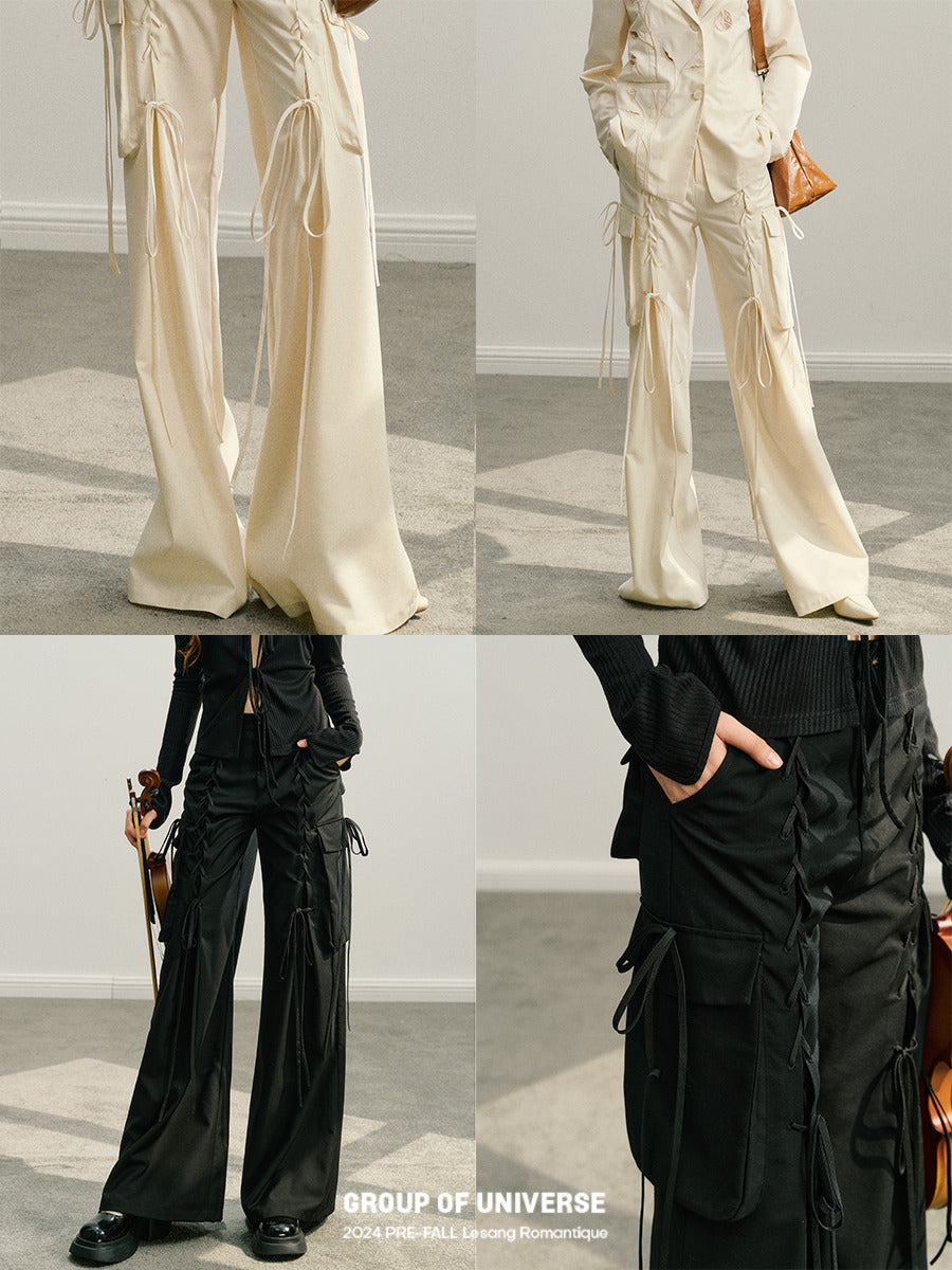 Lace-Up Flared Pants With Side Pockets