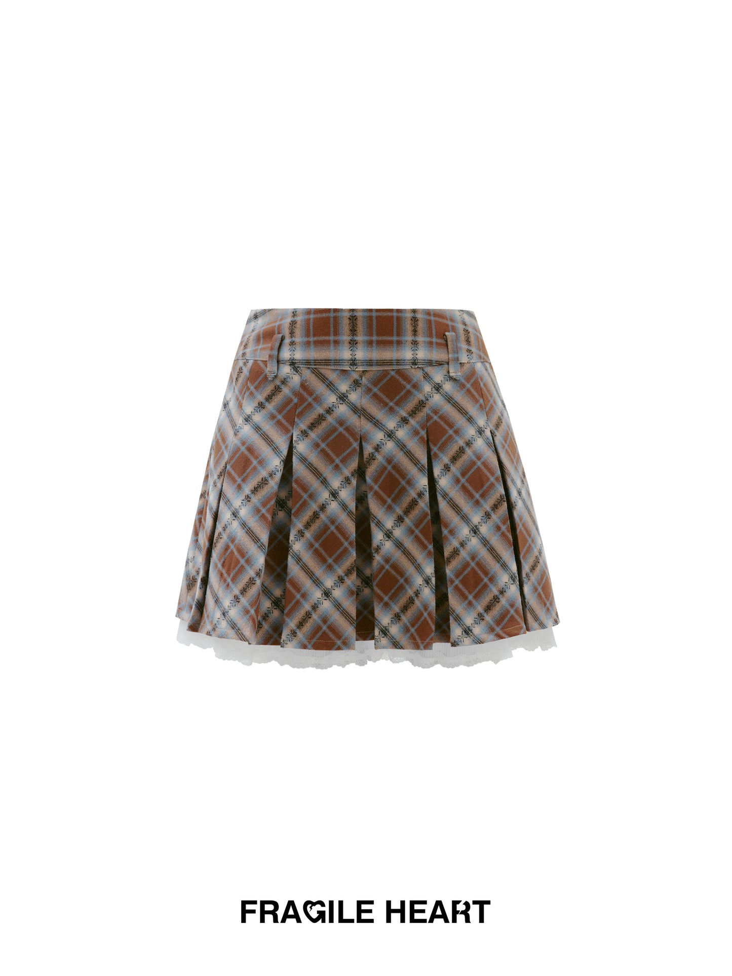 Lace-Trimmed Plaid Mini Pleated Skirt