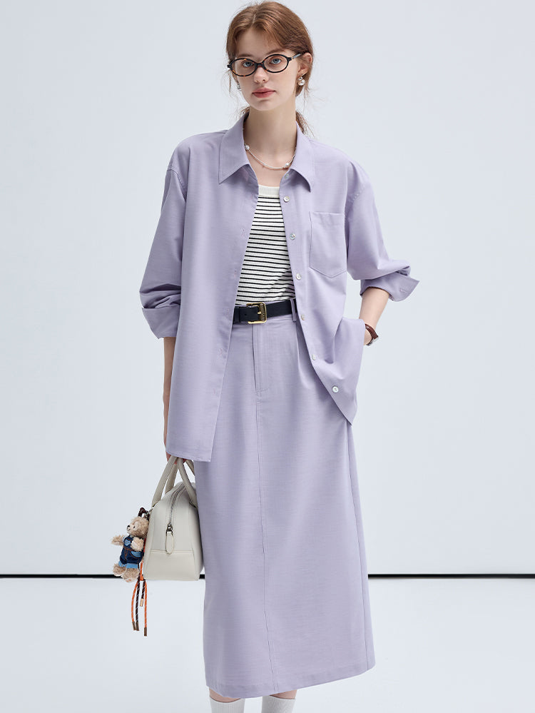 Minimalistic Straight Long Shirt And Skirt