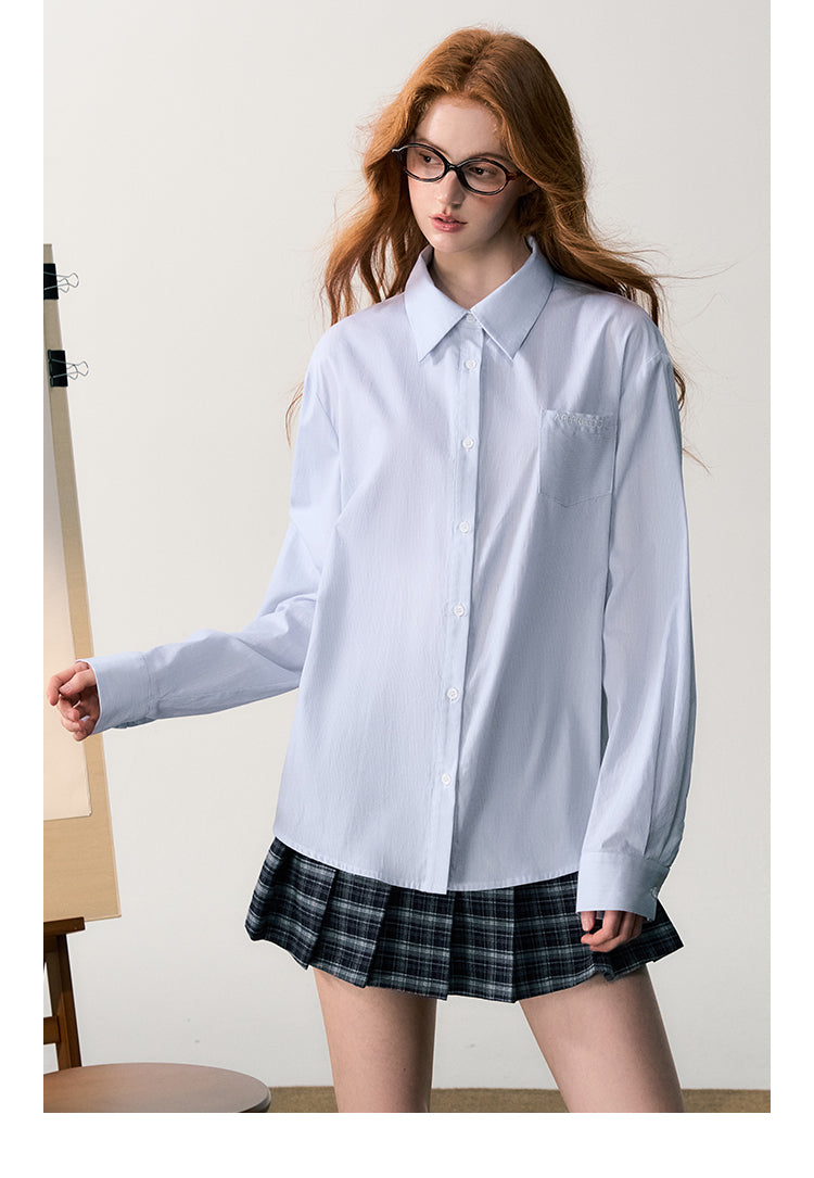 Embroidered Pocket Relaxed Stripe Shirt With Tie