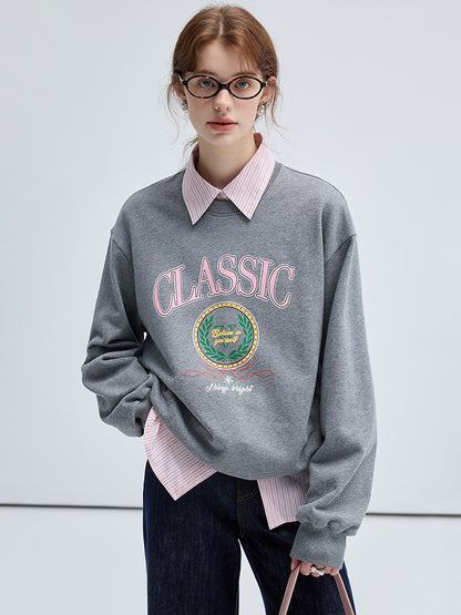 Preppy College Style Round Neck Sweatshirt