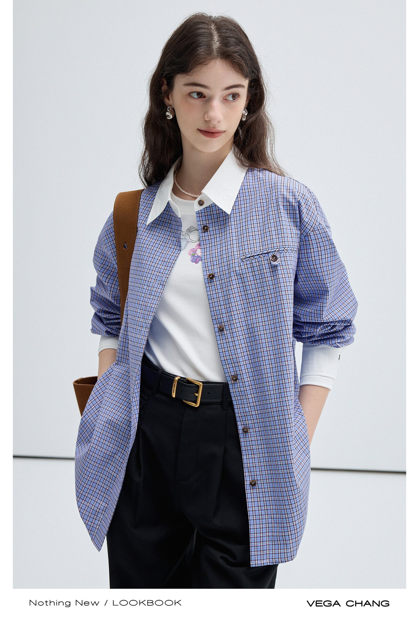 Cotton Woven Plaid Contrast Collar Shirt