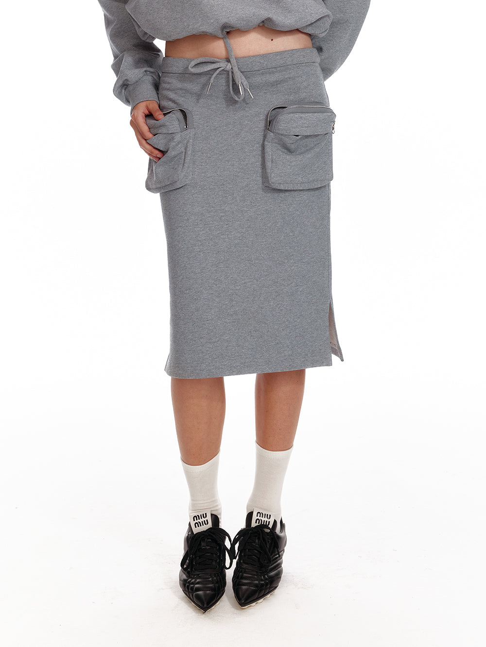 Low Rise Zip Pocket Midi Skirt, Inner Shorts