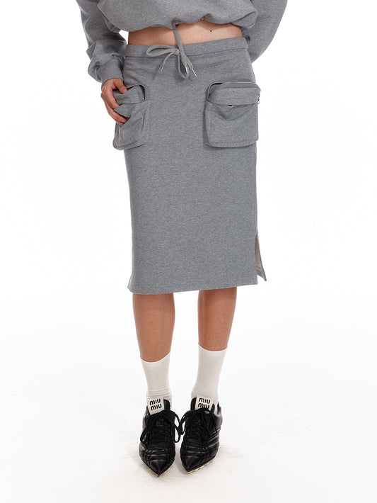 Low Rise Zip Pocket Midi Skirt, Inner Shorts