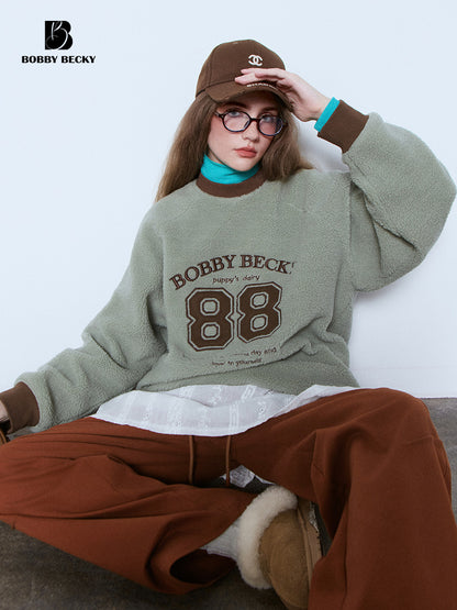 Embroidered Fleece Sweatshirt With Drawstring Hem