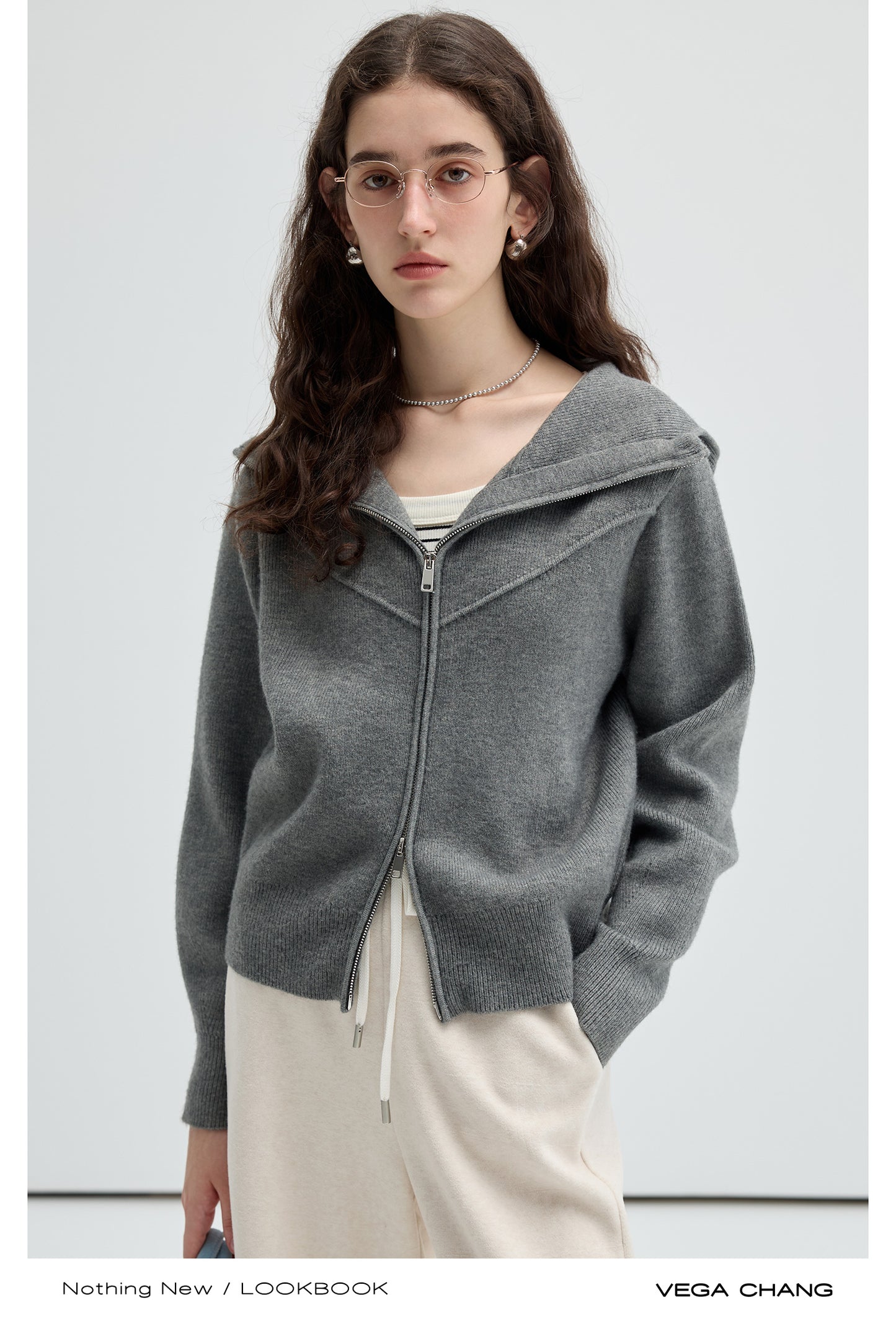 Double Closure Zip Up Knit Cardigan