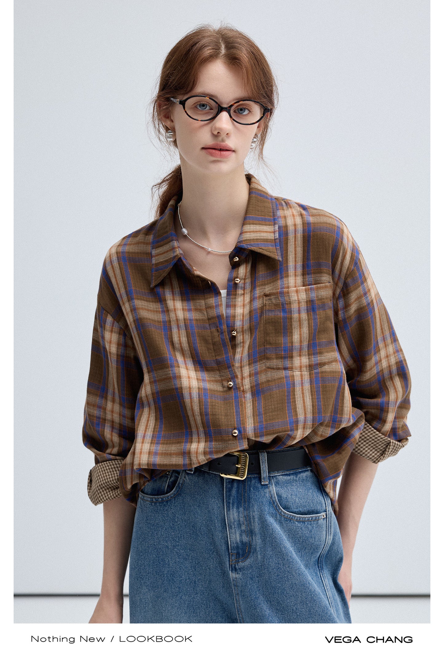 Plaid Longline Shirt With Gingham Check Lining